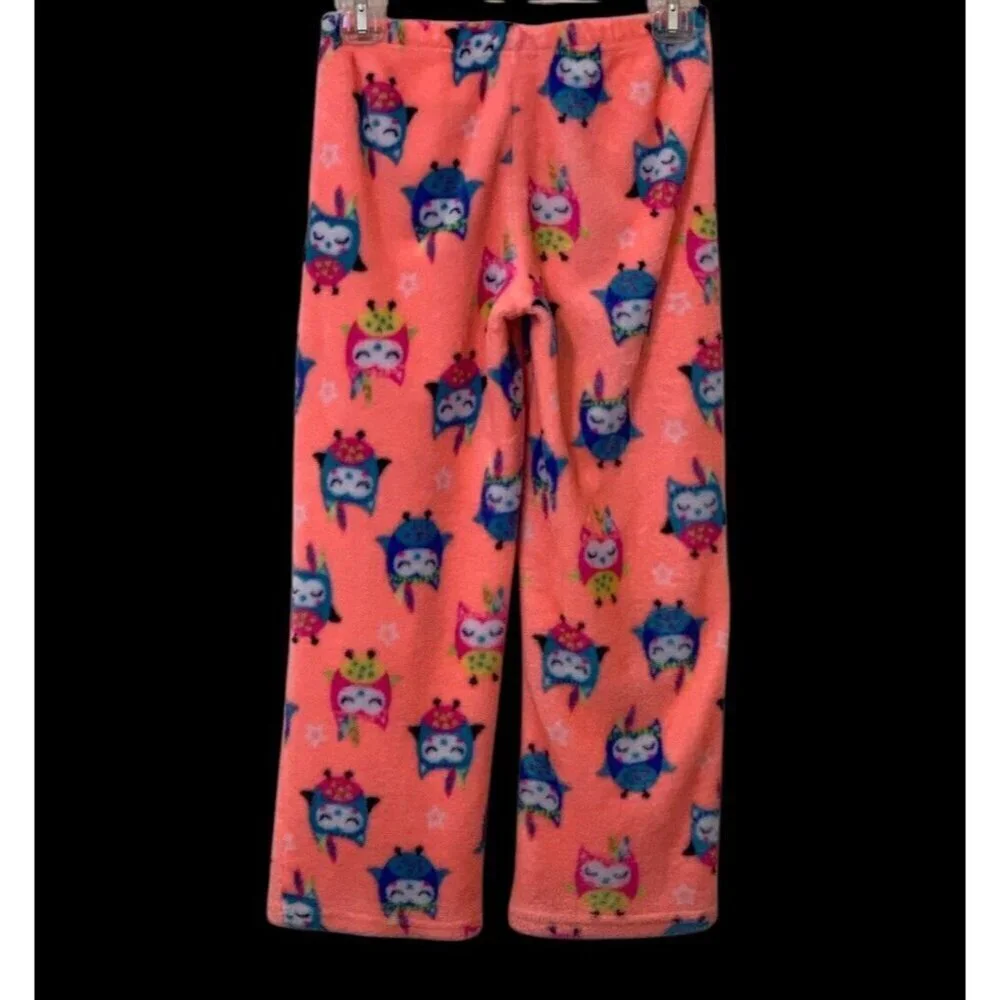 Girls Owl Fleece Pajamas Pants Size L/G 10-12 Waistband Flame Resistant Orange